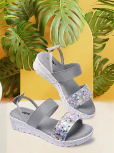 RINDAS Grey Embellished Wedge Sandals