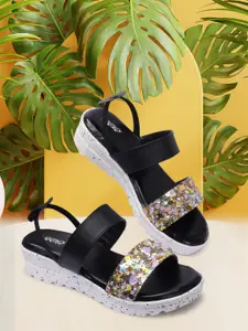 RINDAS Black Embellished Flatform Backstrap Sandals
