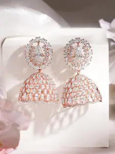 Rubans Rose Gold-Plated Dome Shaped Jhumkas Earrings