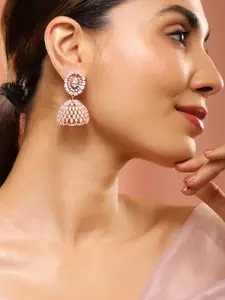 Rubans 22K Rose Gold-Plated Cubic Zirconia Studded Dome-Shaped Jhumkas Earrings