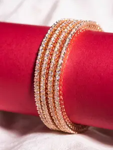Nathany Jewels Set of 4 Rose Gold-Plated AD Studded Bangles