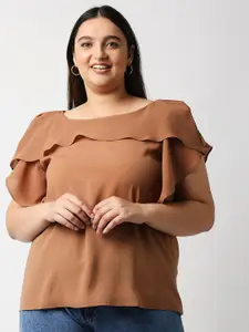 20Dresses Women Plus Size Brown Solid Layered Crepe Top