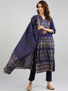 AURELIA Women Blue Ethnic Motifs Printed Kurta
