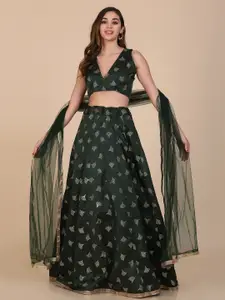 Atsevam Green & Gold-Toned Printed Foil Print Semi-Stitched Lehenga & Unstitched Blouse With Dupatta