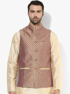 Kisah Men Mauve Woven Design Nehru Jackets
