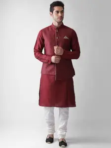 KISAH Men Maroon Kurta & Churidar With Jacket