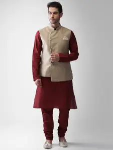 KISAH Men Beige Kurta Set With Nehru Jacket