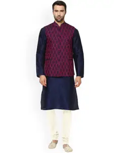 KISAH Men Purple Paisley Kurta with Churidar