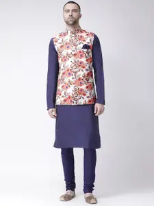 KISAH Men White Floral Printed Kurta with Churidar