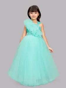 Pink Chick Girls Sea Green Embellished Net Maxi Fit & Flare Dress