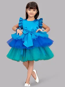 Pink Chick Girls Blue Layered Satin Fit and Flare Dress