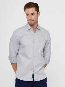 Linen Club Men Grey Striped Regular Fit Pure Cotton Casual Shirt