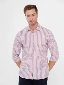 Linen Club Men Pink Striped Pure Cotton Casual Shirt