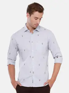Linen Club Men Grey Checked Regular Fit Pure Cotton Casual Shirt