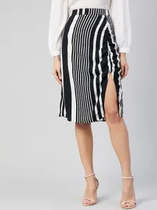 Carlton London Women Black & White Striped Straight Knee Length Skirt