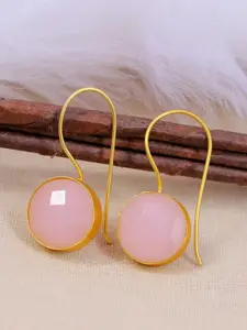 Crunchy Fashion Gold-Plated Pink Contemporary Stone Studded Drop Earrings