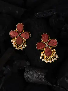 SOHI Gold-Toned & Red Contemporary Drop Earrings