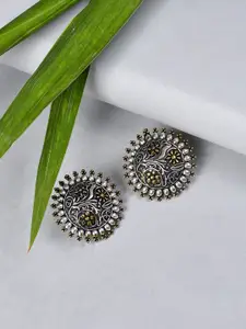 SOHI Silver-Plated Contemporary Studs Earrings