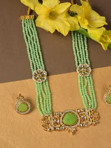 SOHI Green Gold-Plated Beaded Kundan Necklace