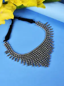 SOHI Silver-Toned Brass Silver-Plated Oxidised Necklace