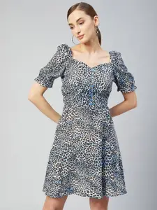 Marie Claire Women Blue Animal Print Fit & Flare Dress