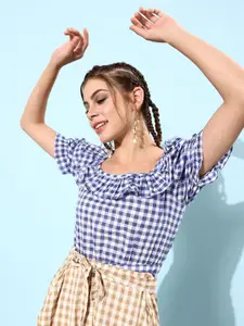 Marie Claire Blue Checked Summer Gingham Top