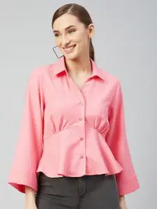 RARE Women Peach Solid Crepe Shirt Style Top