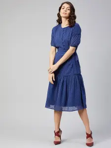 RARE Blue Belted Georgette Midi Dress