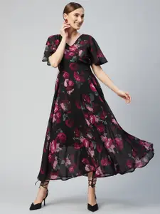 RARE Women Black Floral Georgette Maxi Dress
