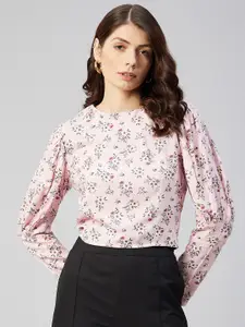 Marie Claire Pink & Blue Floral Print Top