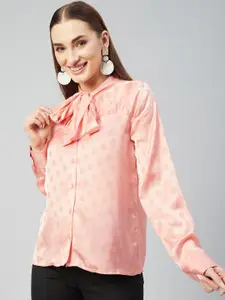 Marie Claire Women Peach-Coloured Tie-Up Neck Shirt Style Top