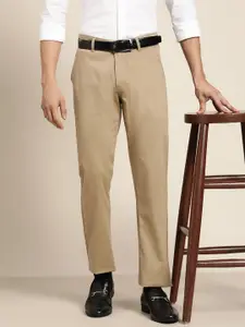Hancock Men Beige Slim Fit Cotton Trousers