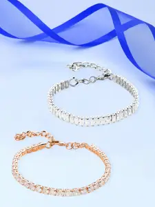 Zaveri Pearls Women Pack of 2 Rose Gold Toned & Silver-Toned Studded Wraparound Bracelet
