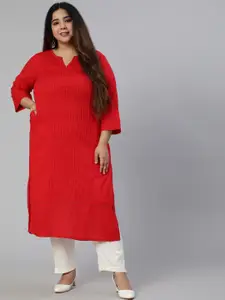 Jaipur Kurti Women Plus Size Red Cotton Pin Tucks Straight Kurta