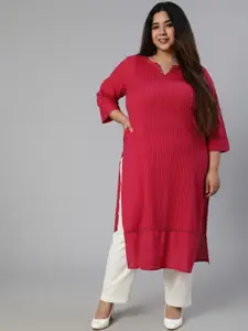 Jaipur Kurti Plus Size Women Red Solid Pure Cotton Pintucks Kurta