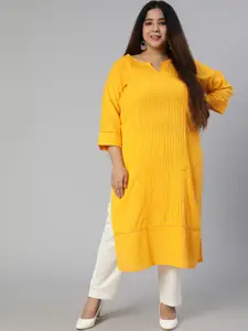 Jaipur Kurti Women Plus Size Mustard Yellow Keyhole Neck Cotton Kurta