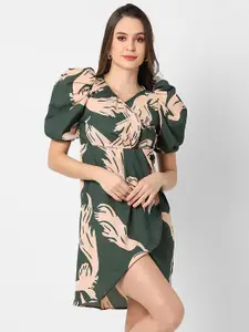Campus Sutra Women Green & Cream Abstract Printed Dress