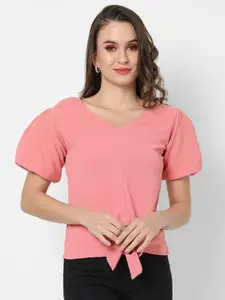 Campus Sutra Pink Solid Crepe Top