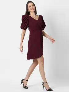 Campus Sutra Women Maroon  Solid Crepe Dress
