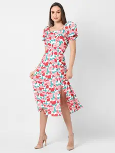 Campus Sutra Women White & Pink Floral Printed Dress