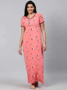 TRUNDZ Women Pink Printed Organic Cotton Maxi Nightdress