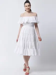 MARC LOUIS Women Cream-Coloured Off-Shoulder Midi Dress