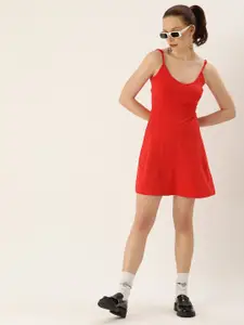 FOREVER 21 Red Solid A-Line Mini Dress