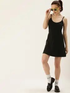 FOREVER 21 Black Shoulder Strap A-Line Mini Dress