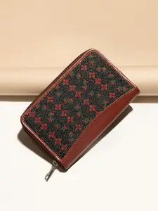 ZOUK Women Black & Red Floral Printed Zip Around Wallet with SIM Card Holder