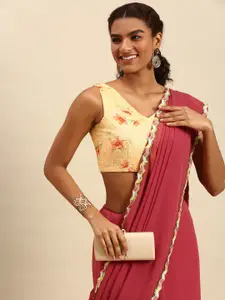 Ethnovog Dusty Rose Pink Solid Made to Measure Saree
