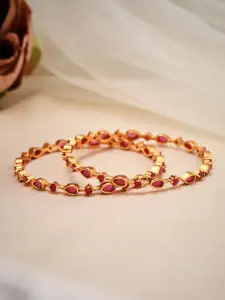 Rubans Set Of 4 24K Gold-Plated Red Handcrafted Ruby-Studded Bangles