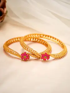 Rubans Set Of 2 Gold-Plated & Red Ruby Studded Bangles