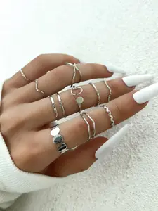Shining Diva Fashion Set Of 10 Silver-Plated Rings