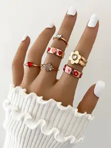 Shining Diva Fashion Set Of 6 Gold-Plated Finger Rings